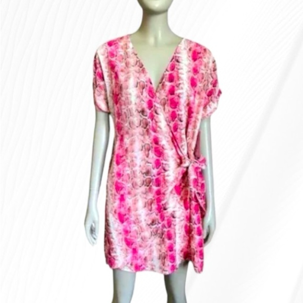 Peach Love Cool Again Chic Flattering Fuchsia Snakeskin versatile wrap Dress NWT